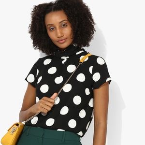 White and Black polka dot high neck shirt